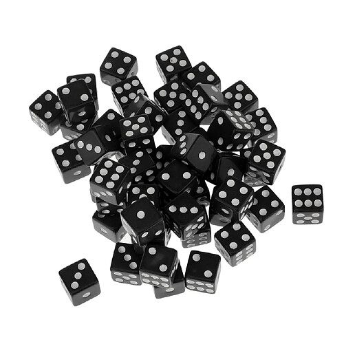 12mm 50pcs Acrylique Six Sided Jeux Spot Dice Party Dice Noir Couleur