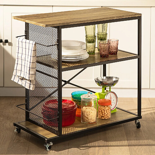 SoBuy SVW05-N Chariot de Bar Desserte de Style Industriel Desserte à 3 Niveaux avec roulettes Étagère de Cuisine