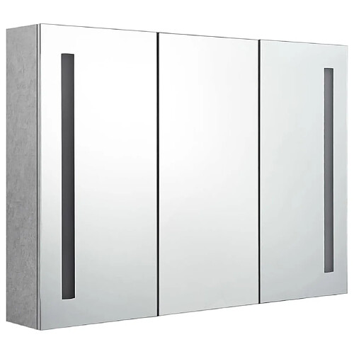 Maison Chic Armoire de salle de bain,Meuble de rangement,Meuble haut à miroir LED Gris béton 89x14x62 cm -GKD509135