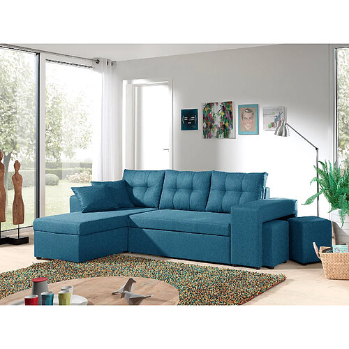 Bestmobilier California - Canapé d'angle réversible et convertible avec coffre de rangement - Bleu canard