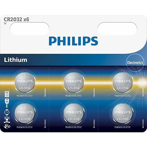 Camelion Pack de 6 piles Philips Lithium 3V CR2032/DL2032