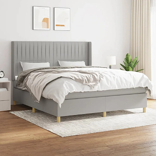 vidaXL Sommier à lattes de lit avec matelas Gris clair 180x200cm Tissu