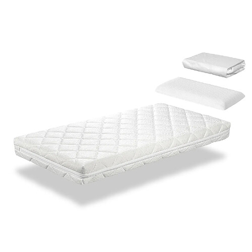 Dormalit Pack Matelas 70X190 CARAMEL LIT ENFANT, Epaisseur 11 CM + 1 Oreiller a memoire 70x35 + 1 Protege matelas 70x190