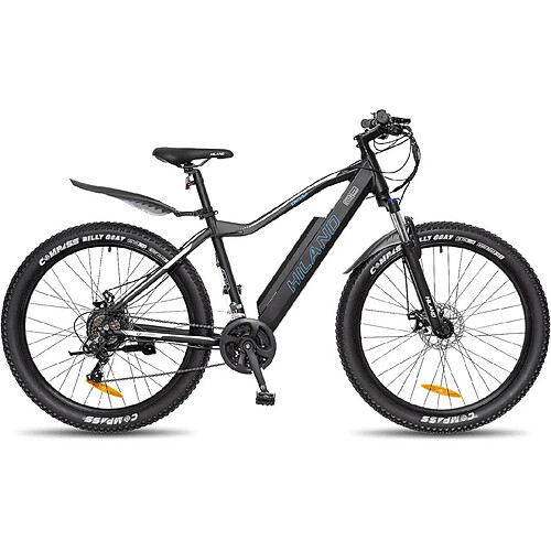 HILAND E-Bike 26/27,5 pouces Fat Tire E-MTB Vélo électrique Aluminium E-Mountainbike Shimano 21 vitesses & moteur arrière pour 25 km/h Noir/Blanc/Bleu