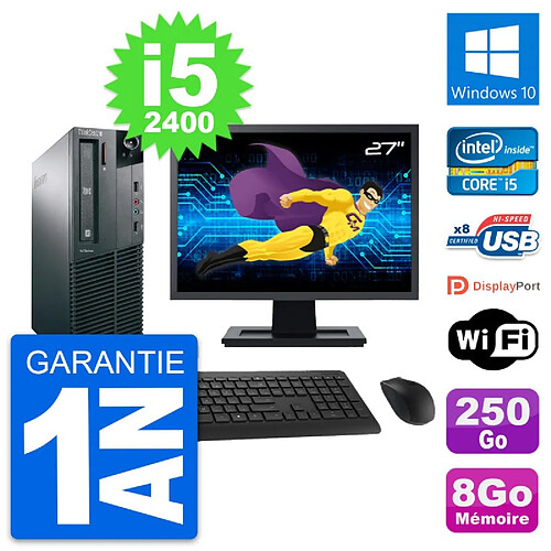 PC Lenovo M81 SFF Ecran 27" Intel i5-2400 RAM 8Go Disque 250Go Windows 10 Wifi · Occasion