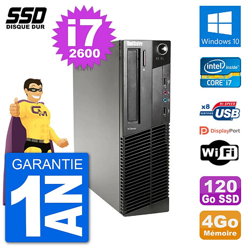 PC Lenovo M91p SFF Intel i7-2600 RAM 4Go SSD 120Go Windows 10 Wifi · Occasion