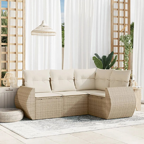 vidaXL Salon de jardin avec coussins 4 pcs beige résine tressée