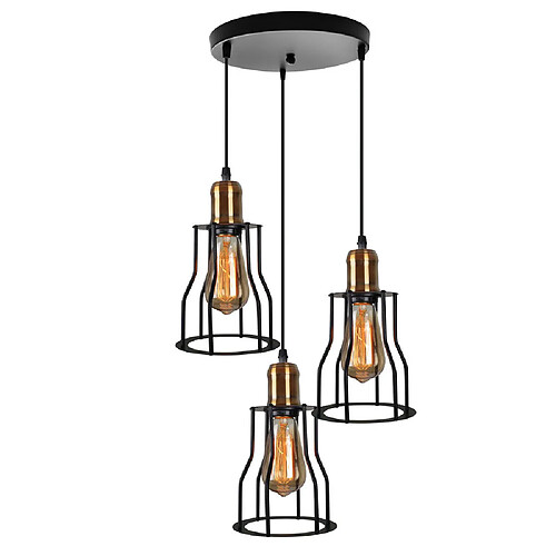 Stoex Rétro Suspension Industrielle Lustre Abat jours forme Cage Métal Style Vintage E27 pour Restaurant Chambre Salon Décoration Noir