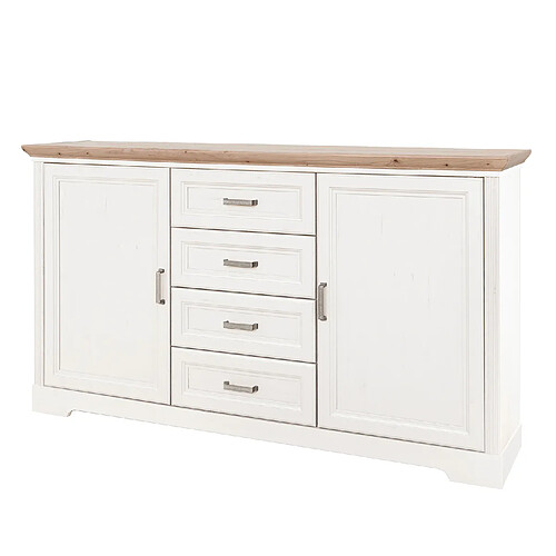 Pegane Commode , meuble de rangement en MDF coloris Pin blanchi / chêne artisan - Longueur 165 x Hauteur 88 x profondeur 41 cm