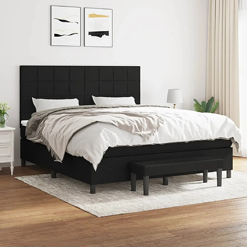 vidaXL Sommier à lattes de lit avec matelas Noir 160x200 cm Tissu