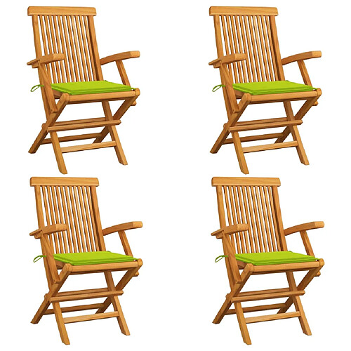 vidaXL Chaises de jardin avec coussins vert vif lot de 4 Bois de teck