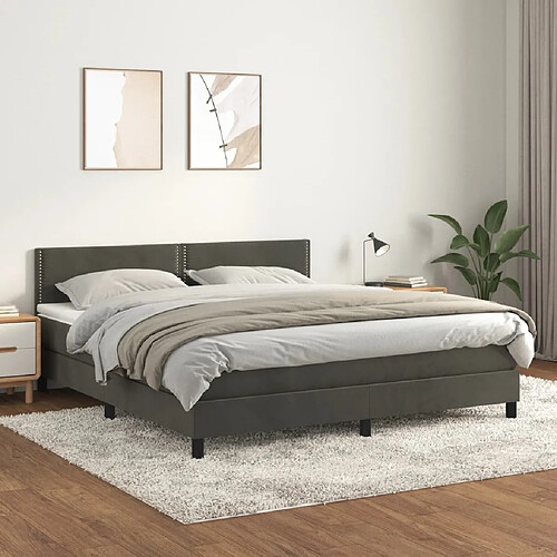 vidaXL Sommier à lattes de lit et matelas Gris foncé 160x200cm Velours