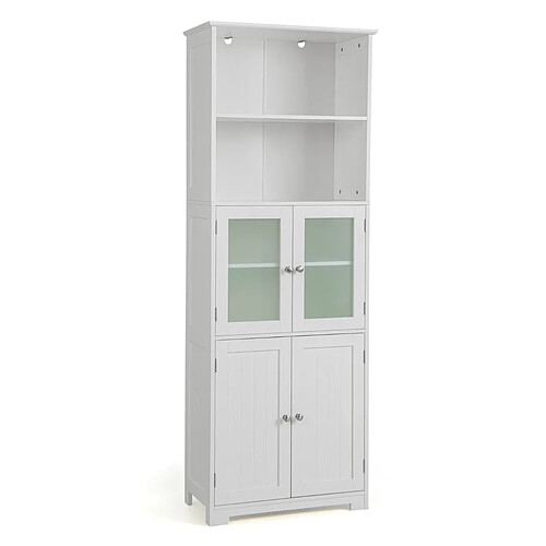 Helloshop26 Meuble de salle de bain à 4 portes 2 compartiments ouverts colonne salle de bain armoire haute avec étagères réglables 60 x 30 x 163 cm blanc 20_0005880