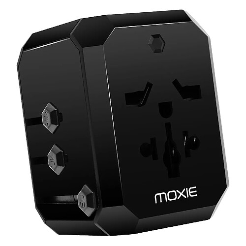 Adaptateur Prise Universel EU / USA / UK / AUS + 3 USB + 1 USB C Moxie Noir