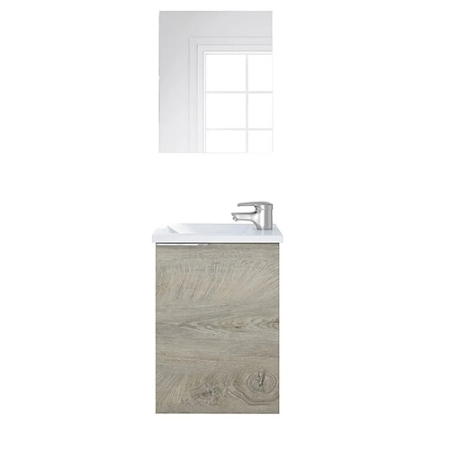 Pegane Meuble salle de bain Suspendu + Miroir coloris Alaska chêne à nœuds - Hauteur 58 x Longueur 40 x Profondeur 22 cm