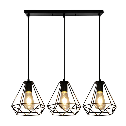 Stoex Suspension Luminaire Vintage Ø200Mm Lustre Diamant Rétro Industriel Plafonnier Hauteur Réglable 3 Supports de Lampe Suspension Noir