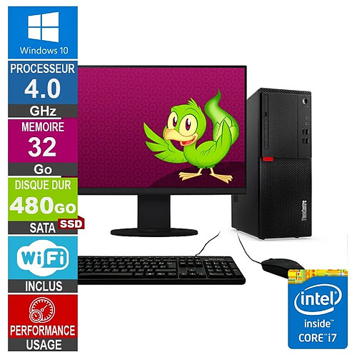 Lenovo M710T i7-6700 4GHz 32Go/480Go SSD Wifi W10 + Ecran 20 · Reconditionné