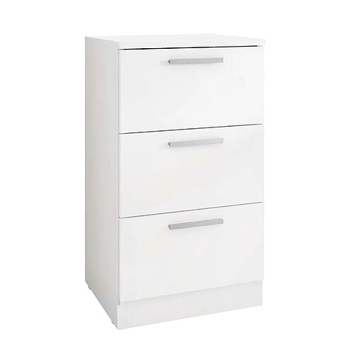 Pegane Table de chevet, table de nuit avec 3 tiroirs coloris Blanc - longueur 38 x profondeur 36 x hauteur 68 cm