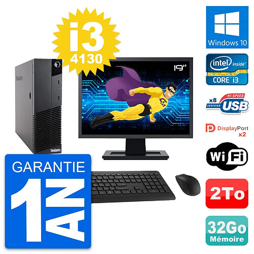 PC Lenovo M83 SFF Ecran 19" Core i3-4130 RAM 32Go Disque Dur 2To Windows 10 Wifi · Occasion