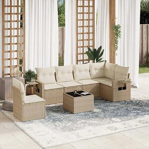 vidaXL Salon de jardin avec coussins 7 pcs beige résine tressée