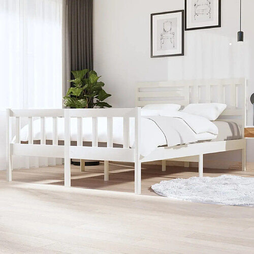 Maison Chic Lit adulte 150x200cm - Cadre de lit,Structure du lit Contemporain pour chambre Blanc Bois massif Très grand -MN78713