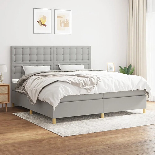 vidaXL Sommier à lattes de lit avec matelas Gris clair 200x200cm Tissu