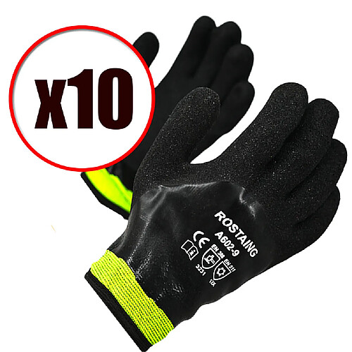 Lot de 10 paires de gants de travail anti coupure anti froid Rostaing EN388 EN511