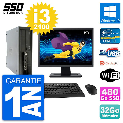 PC HP Z210 SFF Ecran 19" Intel Core i3-2100 RAM 32Go SSD 480Go Windows 10 Wifi · Occasion