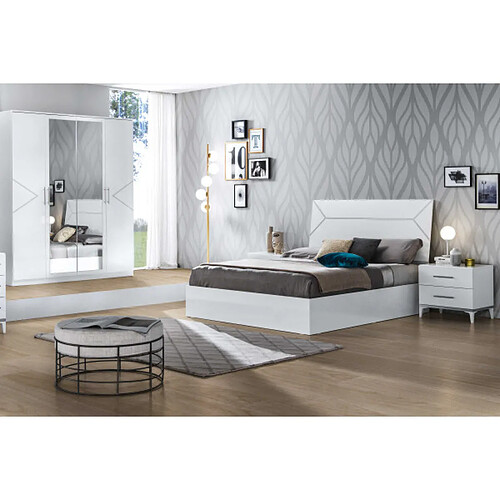 Dansmamaison Chambre complète 140x190 Blanc brillant - LADABI