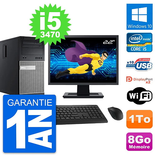 PC Tour Dell 9010 Ecran 22" Intel i5-3470 RAM 8Go Disque Dur 1To Windows 10 Wifi · Occasion