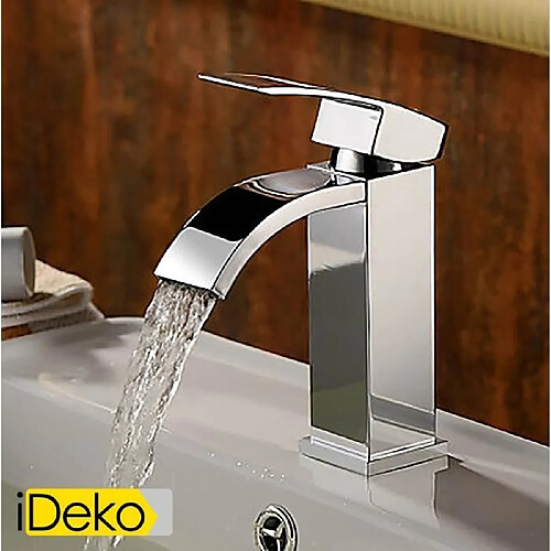 iDeko® Robinet Mitigeur lavabo contemporaine robinet cascade salle de bains - fini chrome