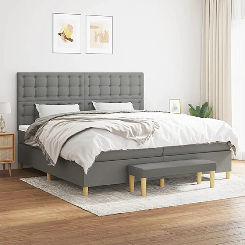 vidaXL Sommier à lattes de lit avec matelas Gris foncé 200x200cm Tissu