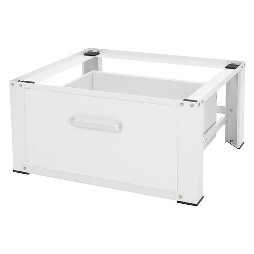 ML-Design Socle pour Machine à Laver avec Tiroir Coulissant, Acier, Blanc, 63x54 cm, jusqu'à 150 kg, Support Base de Lave-Linge, Sous-armoire, Plateforme Haut 31,5 cm, Tiroir Amovible pour Rangement