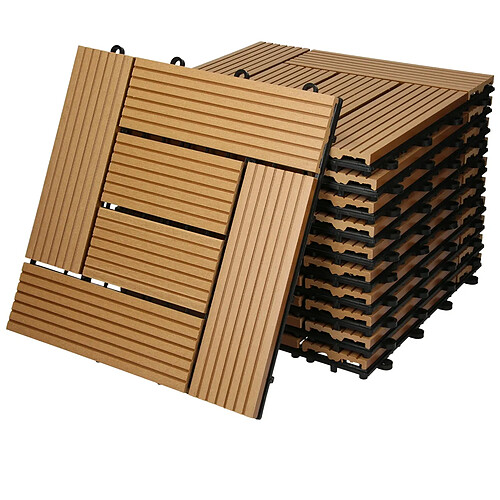 Ecd Germany WPC carreaux de sol 30x30cm 1m² pour terrasse jardin piscine patio mosaïque teck