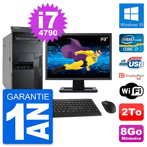 PC Tour Lenovo M93p Ecran 19" Intel i7-4790 RAM 8Go Disque 2To Windows 10 Wifi · Occasion