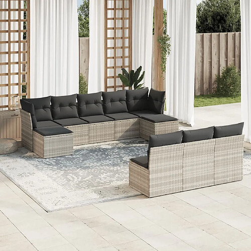 vidaXL Salon de jardin avec coussins 10 pcs gris clair résine tressée