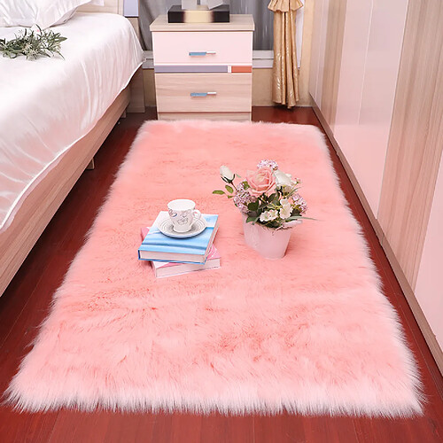 LUUCOZK Tapis Moelleux en Fausse Fourrure Tapis Shaggy pour Chambre à Coucher Salon-Rose Clair-100x160cmcarré