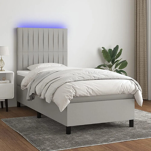 vidaXL Sommier à lattes de lit et matelas et LED Gris clair 100x200 cm