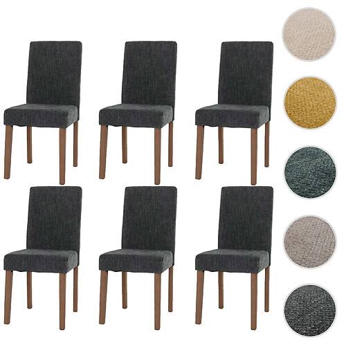 Mendler Lot de 6 chaises de salle à manger Littau, chaise de cuisine à dossier haut, tissu/textile chenille bois ~ gris foncé, pieds couleur naturelle