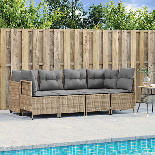 vidaXL Salon de jardin avec coussins 5 pcs beige résine tressée