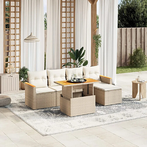 vidaXL Salon de jardin avec coussins 6 pcs beige résine tressée