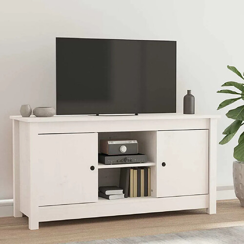 Maison Chic Meuble TV scandinave - Banc TV pour salon Blanc 103x36,5x52 cm Bois de pin massif -MN40183