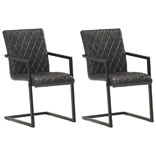 vidaXL Chaises à manger cantilever lot de 2 noir cuir véritable