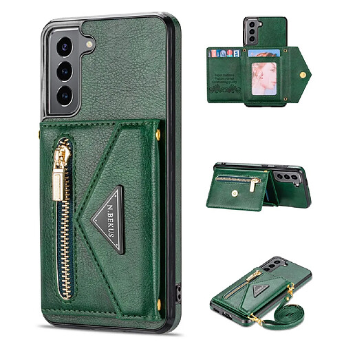 Coque en TPU + PU N.BEKUS avec béquille, porte-carte et dragonne vert noirâtre pour votre Samsung Galaxy S22 Plus 5G