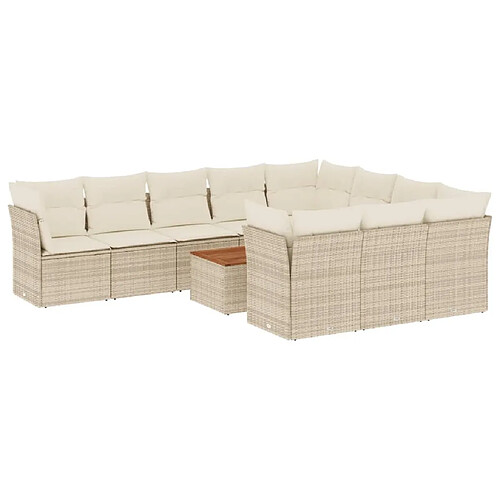 Maison Chic Salon de jardin 11 pcs avec coussins | Ensemble de Table et chaises | Mobilier d'Extérieur beige résine tressée -GKD31162