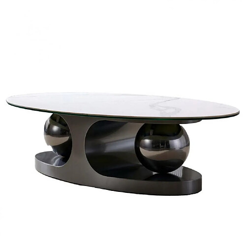 Inside 75 Table basse design SPHERE BLACK NICKEL 130 base métal noir plateau marbre blanc