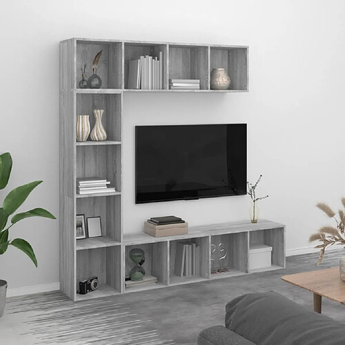 vidaXL Ensemble bibliothèque/meuble TV 3 pcs Sonoma gris 180x30x180 cm