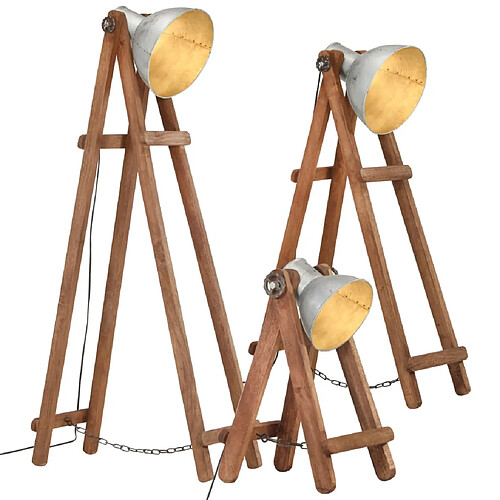 vidaXL Lampadaires 3 pcs Argenté E27 Bois de manguier massif