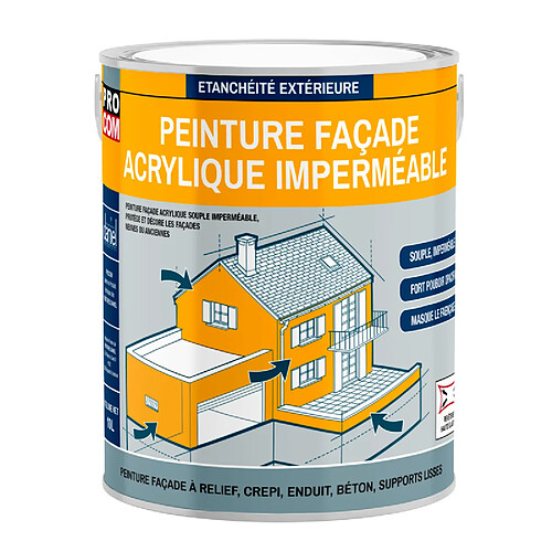 PRO COM Peinture façade PROCOM crépi, façade à relief, imperméabilisation et protection des façades - Durable jusqu'à 10 ans-2.5 litres-Blanc