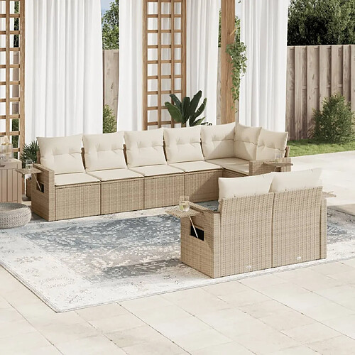 vidaXL Salon de jardin avec coussins 8 pcs beige résine tressée